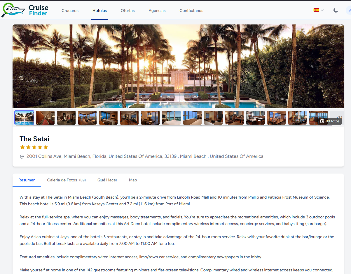 Detalle de hotel The Setai con descripción y facilidades