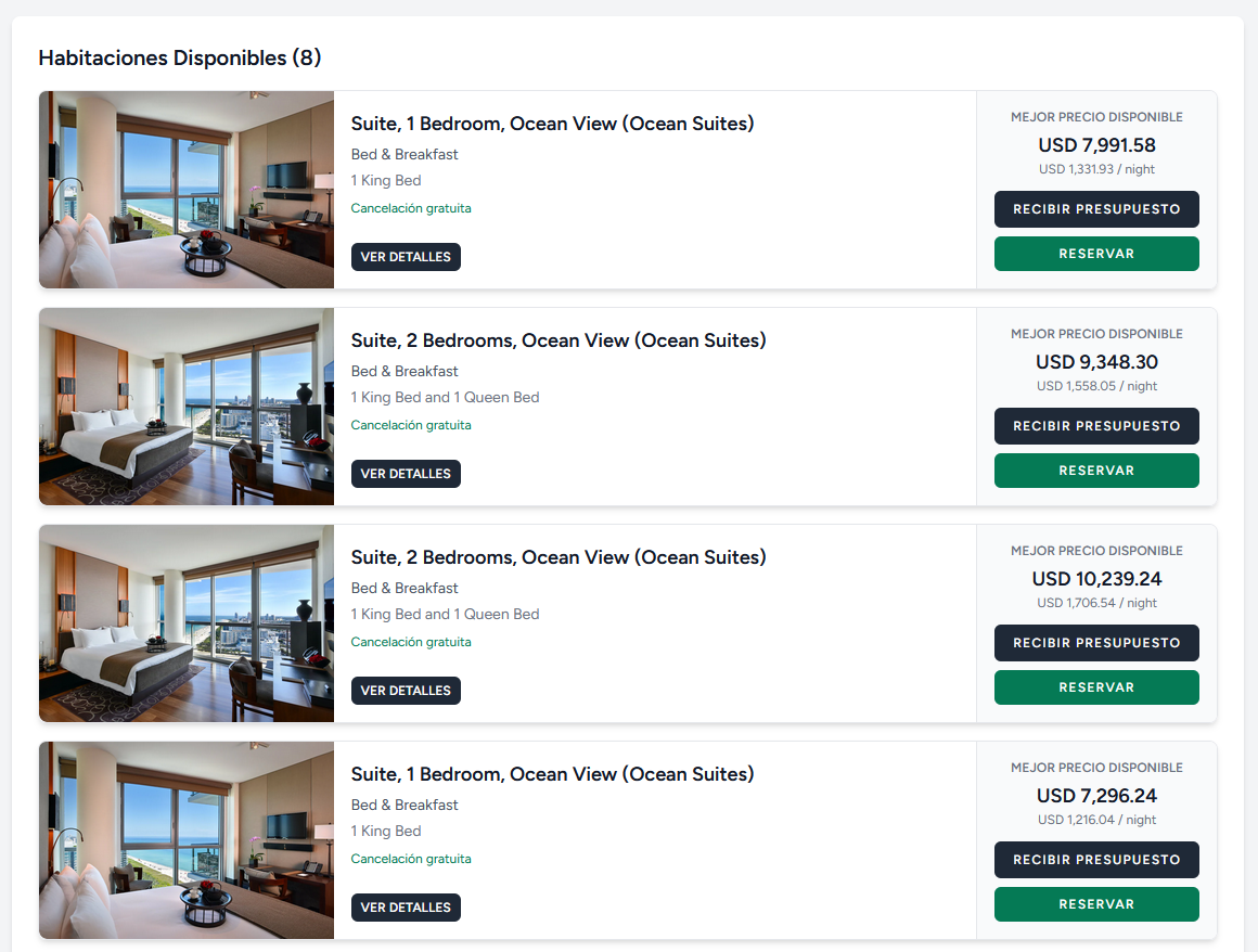 Habitaciones disponibles con fotos y precios