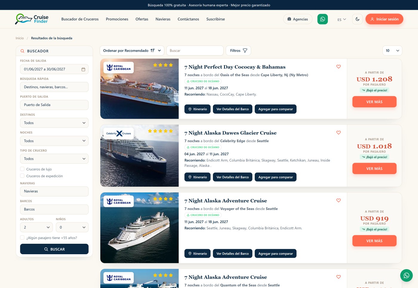 Buscador multi-naviera de CruiseFinder